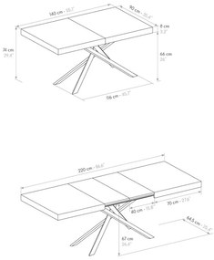 Tavolo FORTE DEI MARMI olmo perla allungabile con base antracite 140&#215;90 cm &#8211; 220&#215;90 cm