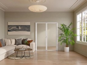 Blocco porta reversibile a due battenti 2 x H204 x L73 cm in Alluminio e Vetro temperato Bianco  - LOXTON