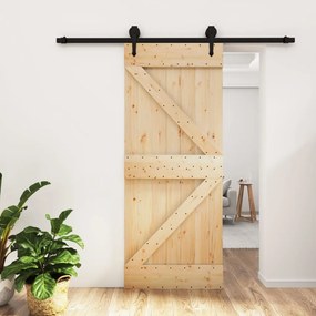 Porta Scorrevole Con Set Hardware 85x210 Cm Legno Massello Pino /