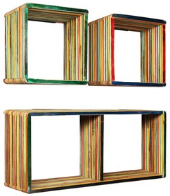Set Di Mensole 3 Pz İn Massello Di Teak Di Recupero Multicolore /