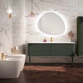 Mobile da bagno sospeso sotto lavabo Bohemia L 144 x H 42 x P 50 cm verde laccato opaco, 2 cassetti BADEN HAUS