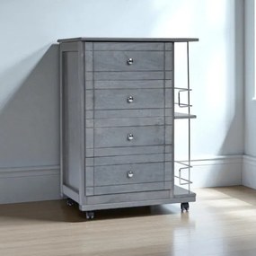 Carrello da cucina GIADA con 4 cassetti e portabottiglie Grigio