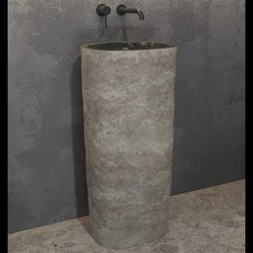 Lavabo da terra in pietra naturale grigia altezza 90 cm | - KAMALU