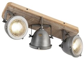 Faretto industriale in acciaio con legno orientabile 3 luci - Emado