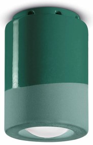 Plafoniera Vintage Decò Pi Ceramica Verde Bottiglia 1 Luce E14
