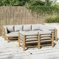 Set Salotto da Giardino 10pz con Cuscini Grigio Chiaro Bamb 3155096