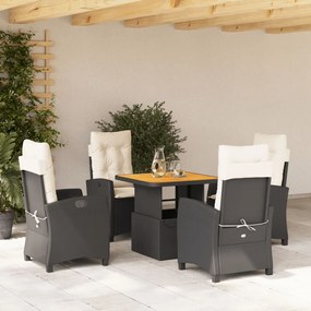 Set da Pranzo da Giardino 5 pz Nero con Cuscini in Polyrattan