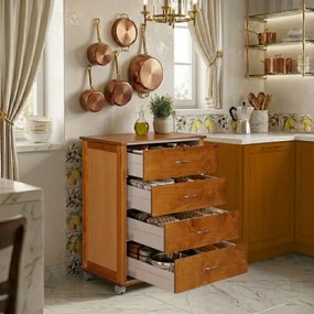 Cassettiera con ruote ICON 58X83h cm in Legno di Faggio a 4 Cassetti Rovere
