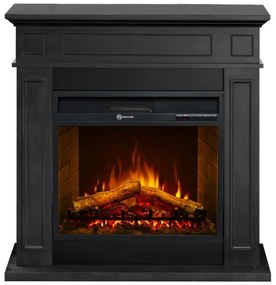 Camino elettrico da terra in legno Nero JEFFERSON L89,5 x H90,5 x P28 cm