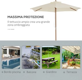 Ombrellone da Giardino 2.5x2.5 m Palo Ø38 mm in Legno Crema...
