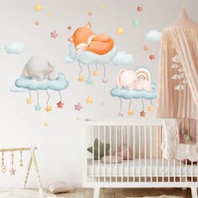 Adesivo murale per bambini - Animali addormentati tra le stelle | Inspio