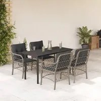 Set Pranzo da Giardino 5pz con Cuscini Grigio Chiaro Polyrattan 3212175