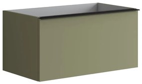 Mobile da bagno sospeso sotto lavabo L 80 x H 40 x P 45.5 cm verde laccato opaco, 2 cassetti Pixel