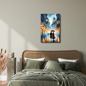 Quadro su tela – Innamorati sotto la pioggia tra edifici storici