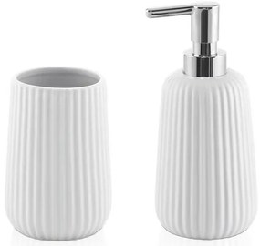 Set bagno dispenser sapone e porta spazzolino da appoggio bianco Marika