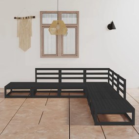 Set divani da giardino 7 pz nero in legno massello di pino