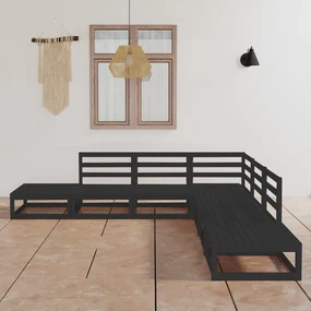 Set divani da giardino 7 pz nero in legno massello di pino