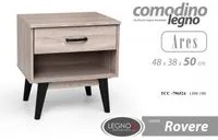 Comodino camera rovere piedini neri alti Un cassetto e vano cm 48 x 38 x 50 h