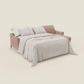 Dalia divano letto angolare con materasso alto 18 cm piedini alti e penisola contenitore in tessuto smacchiabile T17 rosa