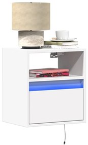 Comodini A Parete Con Luci Led 2 Pz Bianchi /