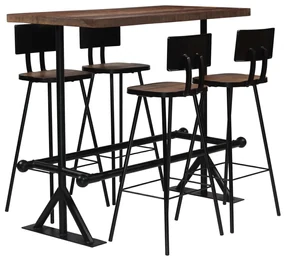 Set Da Bar 5 Pz İn Legno Massello Di Recupero /