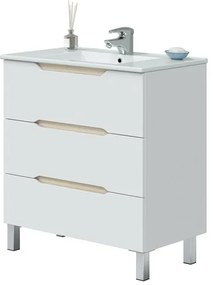 Mobile bagno da terra 80 cm bianco e rovere con top e specchio Brillo