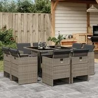 Set da Pranzo da Giardino 9 pz con Cuscini in Polyrattan Grigio 3277783