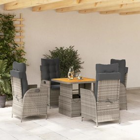 Set Da Pranzo Da Giardino 5 Pz Con Cuscini İn Polyrattan Grigio /