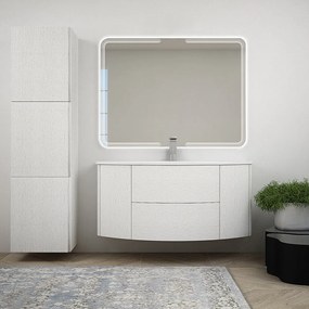 Mobile da bagno bianco frassino sospeso 120 cm con specchio led e colonna da 170 cm