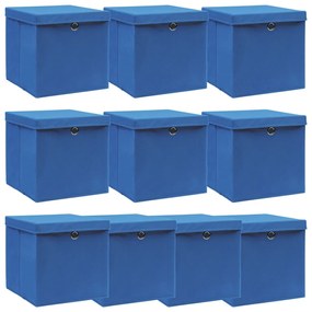 Scatole Portaoggetti Con Coperchi 10pz Blu 32x32x32 Cm Tessuto /