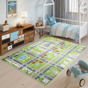 Tappeto per bambini con motivo di città verde Larghezza: 120 cm | Lunghezza: 170 cm