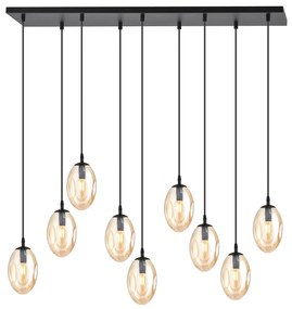 Sospensione Minimal 9 Luci Atalanta Acciaio Nero E Vetro Ambra