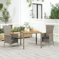 Set da Pranzo da Giardino 3 pz con Cuscini in Polyrattan Grigiocod mxl 125102