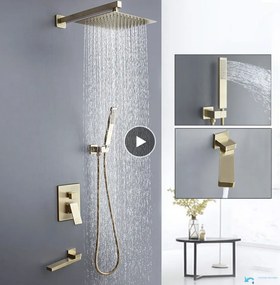 Pannello doccia da incasso EYN PT04042 in ottone con LED, getti multipli e più finiture — Senza uscita inferiore — 30 cm