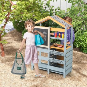 Costway Cucina da gioco 2 in 1 in legno per bambini 3+ anni, Cucina da gioco all'aperto e negozio di alimentari con lavello rimovibile Multicolore