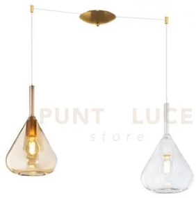 Sospensione ottone sat. 2 luci spostabile vetri tr + am 1177os-s2 s-ta