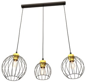 Sospensione Minimal Industrial Hathor 3 Luci Lineari Nera E Oro