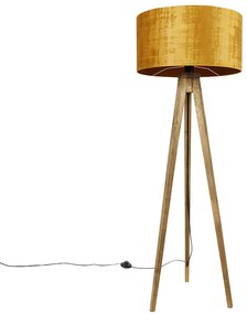 Lampada da terra treppiede legno paralume oro 50 cm - TRIPOD Classic