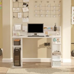 Scrivania Moderna Porta PC 120x58x98 Con Ripiani Laterali Pixel Bianca