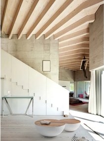 Tavolino Basso Tondo 90 Cm In Acciaio Piano In Legno Lancaster Bianco Bizzotto