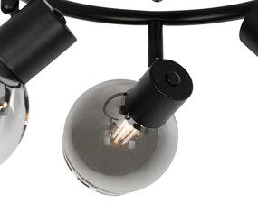 Lampada da soffitto Art Déco nera con vetro fumé rotondo a 3 luci - Vidro