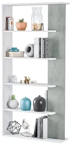 Libreria legno moderna 5 ripiani altezza 180 cm bianco e cemento