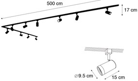 Sistema a binario intelligente nero monofase 10 luci incl. Wifi GU10 - Jeana
