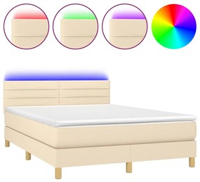 Letto a molle con materasso e led crema 140x190 cm in tessuto