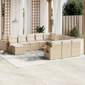 Set divani da giardino 11 pz con cuscini beige in polyrattan