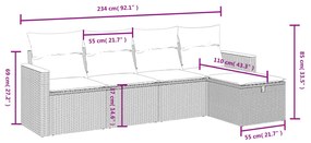 Set divani da giardino 5 pz con cuscini in polyrattan nero