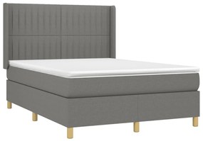 Letto a molle materasso e led grigio scuro 140x200cm in tessuto