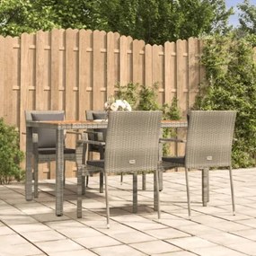 Set da Pranzo da Giardino 5 pz con Cuscini in Polyrattan Grigio