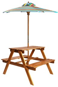 Tavolo Picnic Per Bambini Con Ombrellone 79x90x60cm İn Acacia /