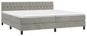 Letto a molle materasso e led grigio chiaro 200x200 cm velluto